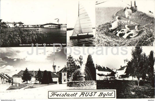 Freistadt Rust Bgld. - sailing boat - birds - stork - town views - multiview - old postcard - Austria - used - JH Postcards