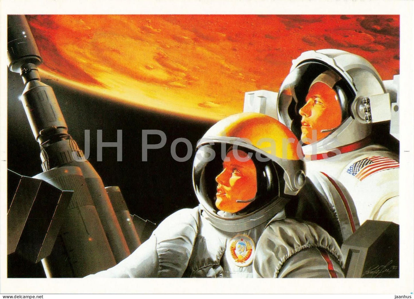 Pamela Lee - Together to Mars astronaut cosmonaut - space - rocket - Star Way of Humanity - 1989 - Russia USSR - unused - JH Postcards