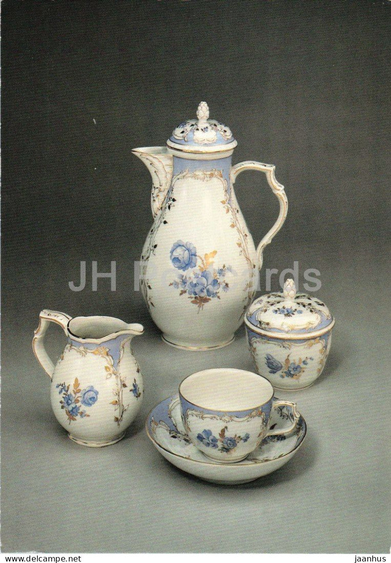 KPM Berlin porcelain coffee service - Bleu Mourant decor 1784 - porcelain art - Germany - unused - JH Postcards