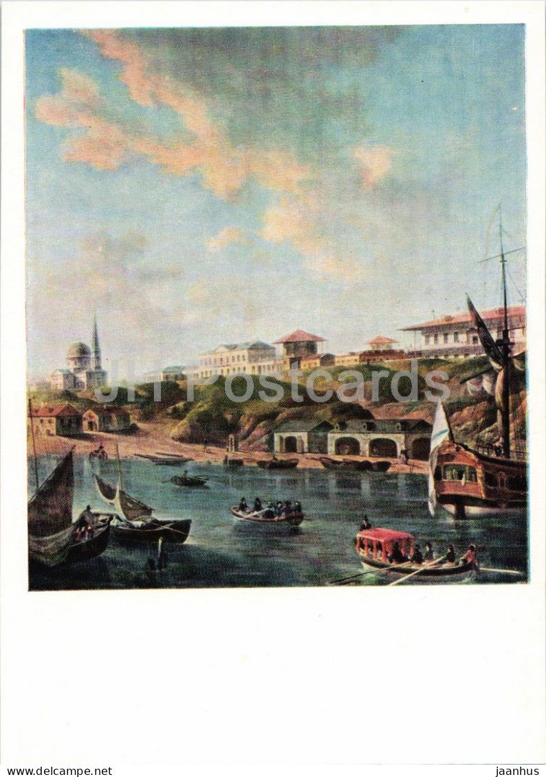 painting by Fedor Alekseyev - View of the Town of Nikolayev - ship - Russian art - 1974 - Russia USSR - unused - JH Postcards