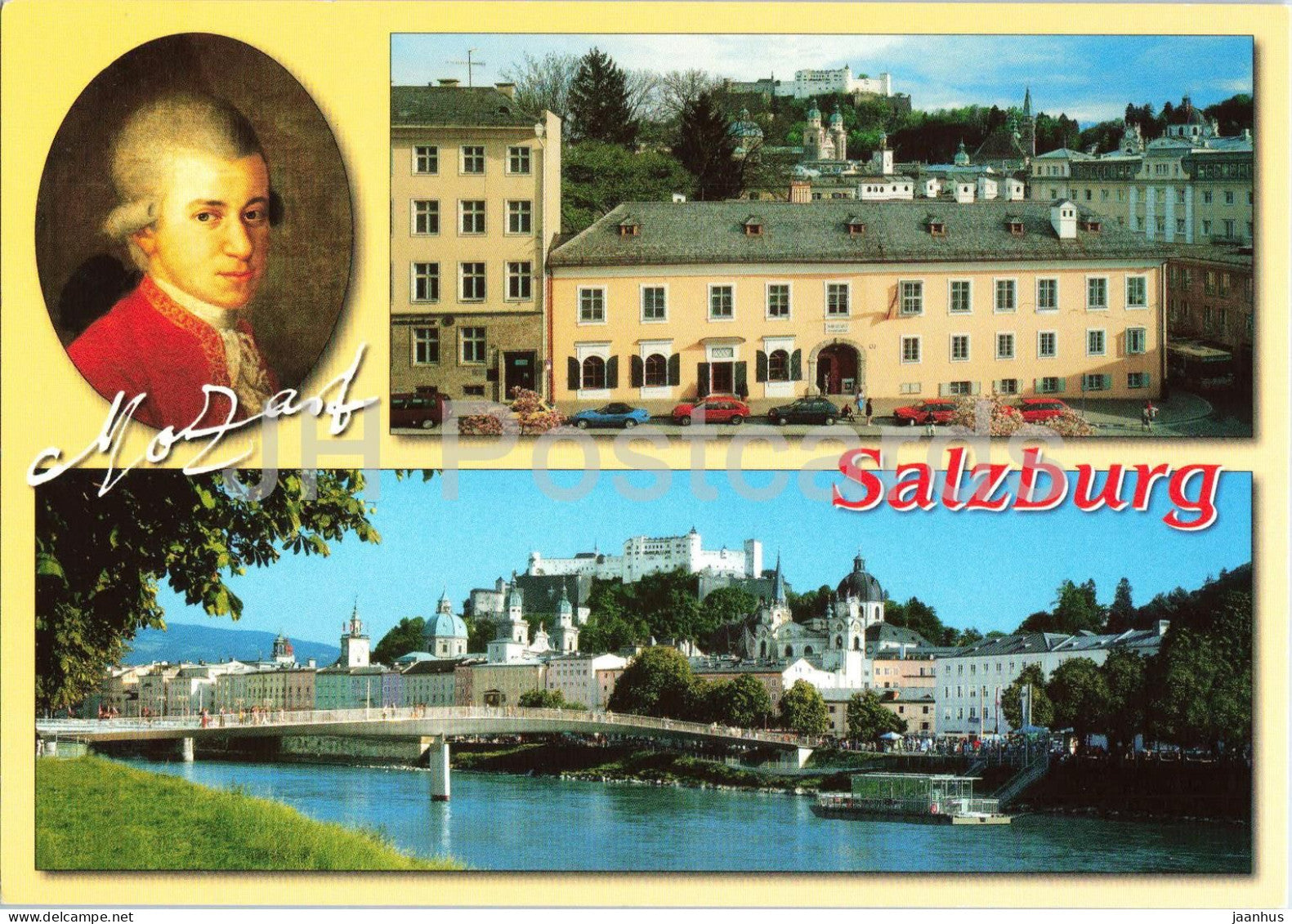 Salzburg - city view - Mozart - panorama - bridge - multiview - 2006 - Austria - used - JH Postcards