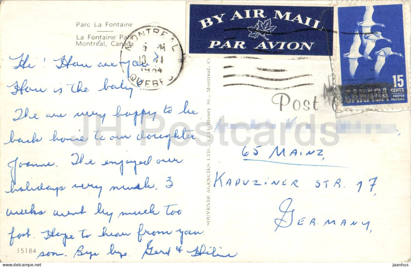 Montreal - Parc La Fontaine - La Fontaine Park - paddle steamer - boat - ship - 1964 - Canada - used