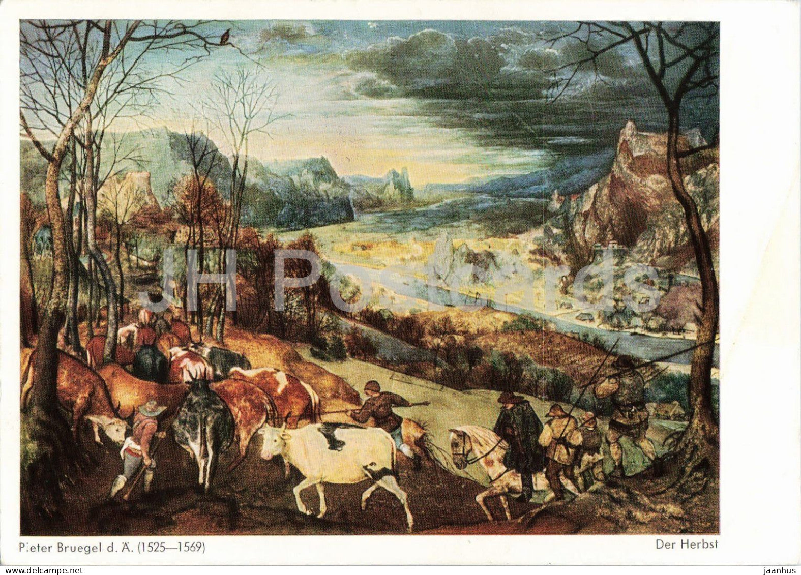 painting by Pieter Bruegel the Elder - The Return of the Herd - Der Herbst - horse - Flemish art - 1981 - Germany - used - JH Postcards