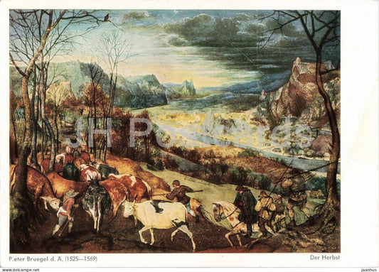 painting by Pieter Bruegel the Elder - The Return of the Herd - Der Herbst - horse - Flemish art - 1981 - Germany - used - JH Postcards