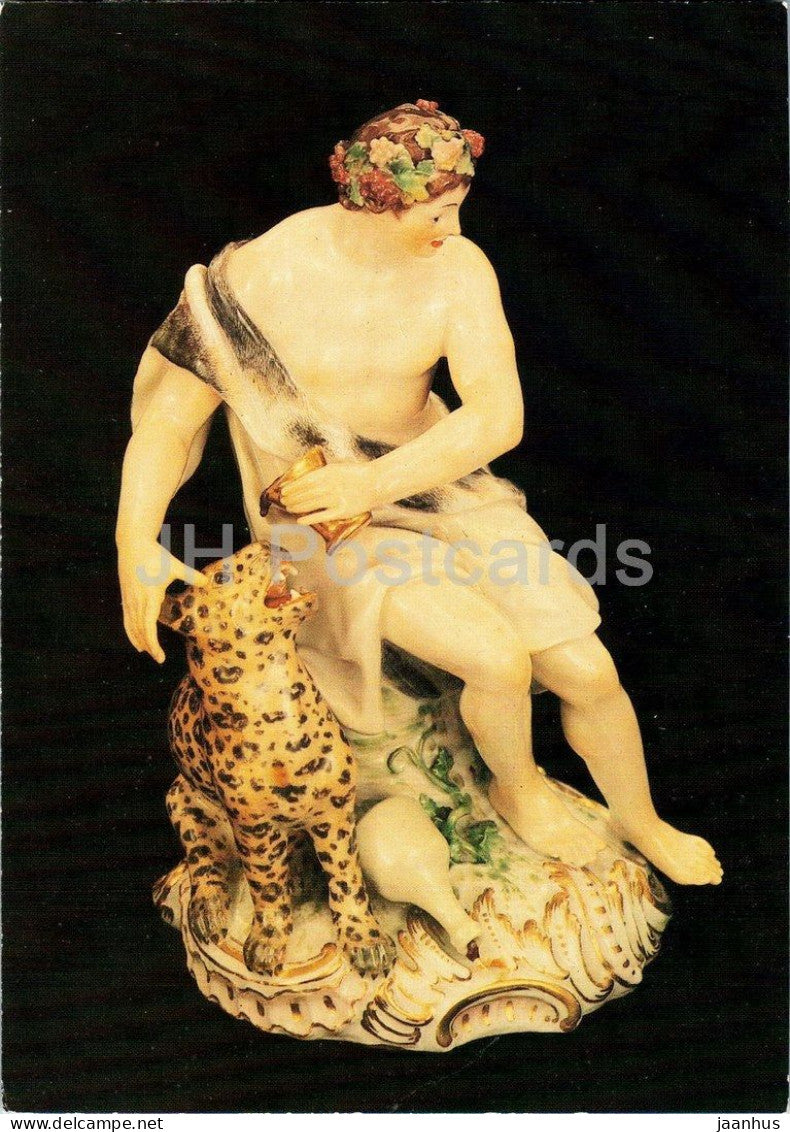 porcelain figure - Bacchant with Panther - Bacchant mit Panther - panther - German art - 1988 - Germany DDR - unused - JH Postcards