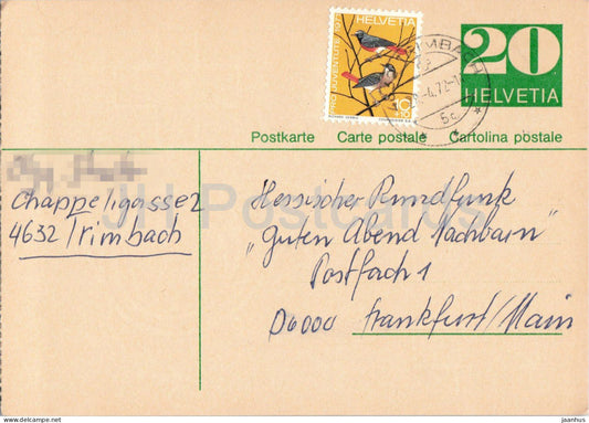 Guten Abend Nachbarn - Hessischer Rundfunk - postal stationery - 105 - 1972 - Switzerland - used - JH Postcards
