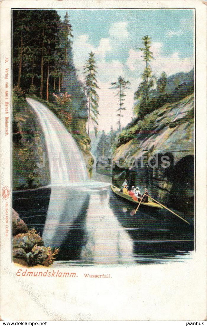 Edmundsklamm - Wasserfall - waterfall - Boat - old postcard - 1900s - Czech Republic - unused - JH Postcards
