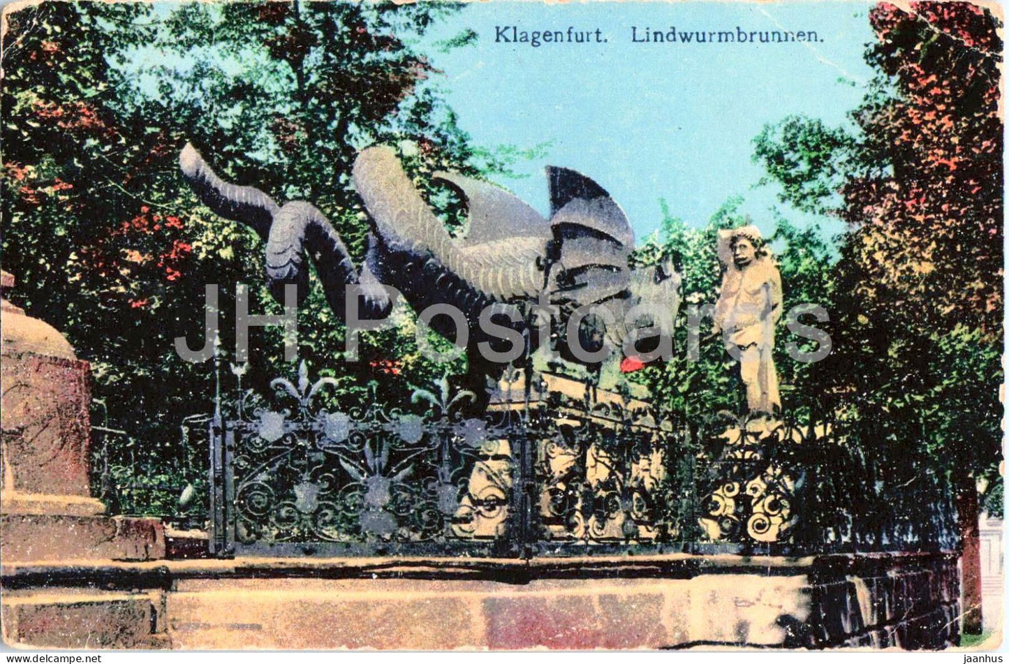 Klagenfurt - Lindwurmbrunnen - Dragon Fountain - old postcard - 1917 - Austria - unused - JH Postcards