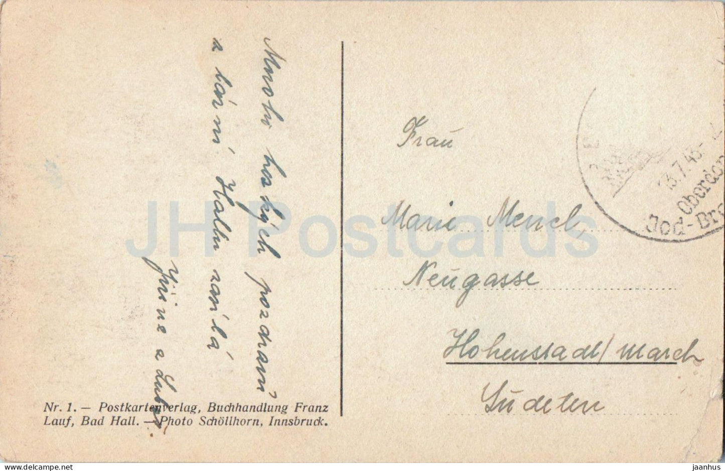 Jodbrambad Bad Hall - church - mountains - town view - Nr. 1 - old postcard - 1943 - Austria - used