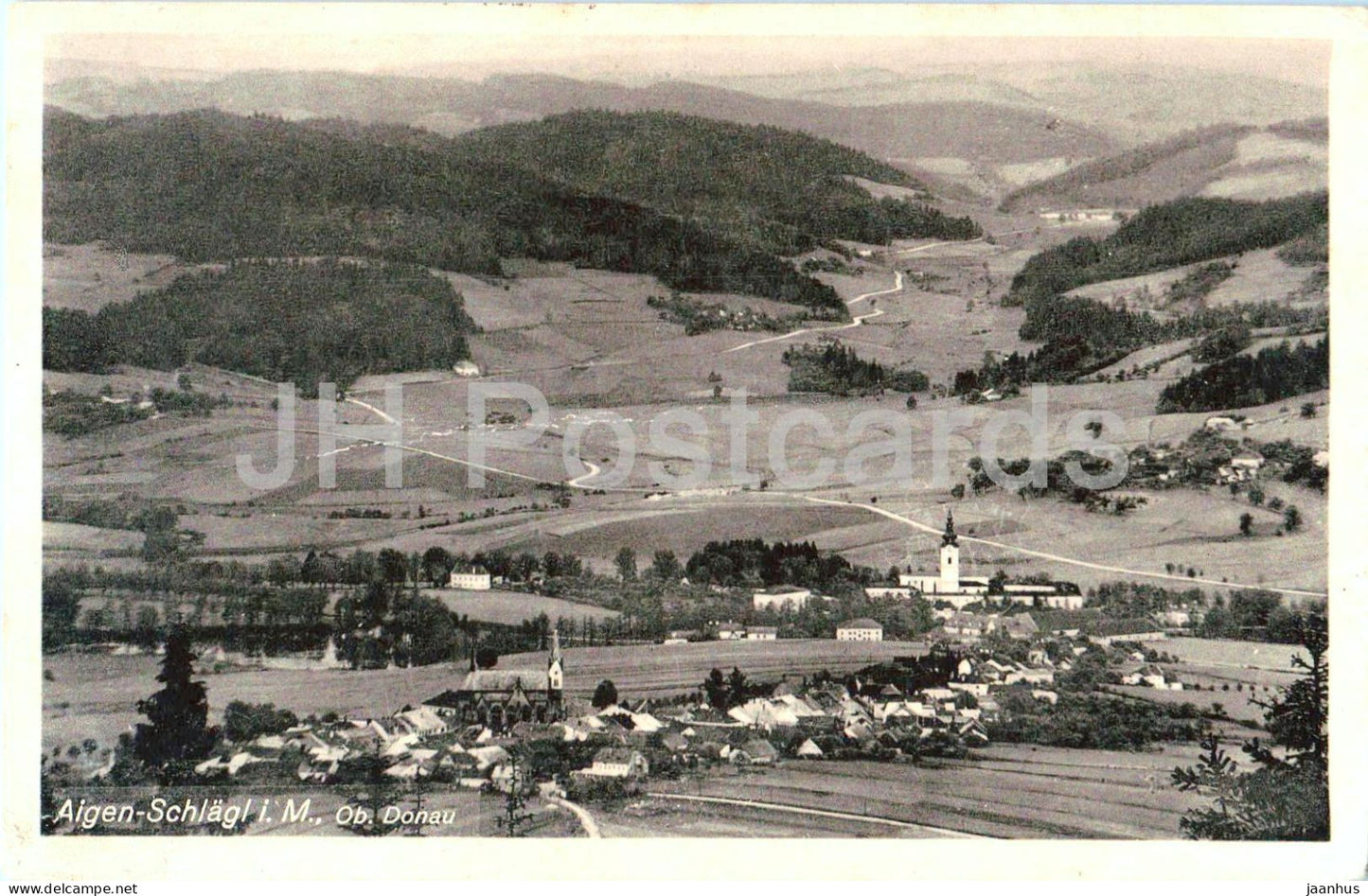 Aigen Schlagl ob Donau - panoramic valley - 38466 - old postcard - Austria - used - JH Postcards