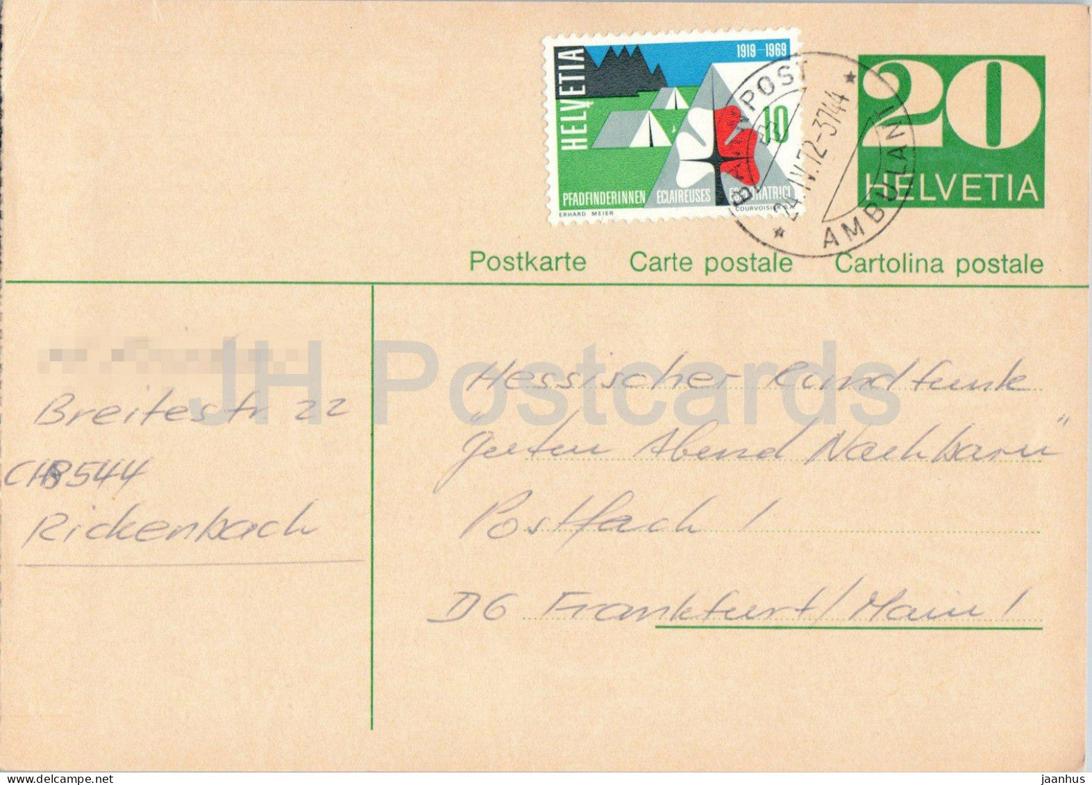 Guten Abend Nachbarn - Hessischer Rundfunk - postal stationery - 92 - 1972 - Switzerland - used - JH Postcards