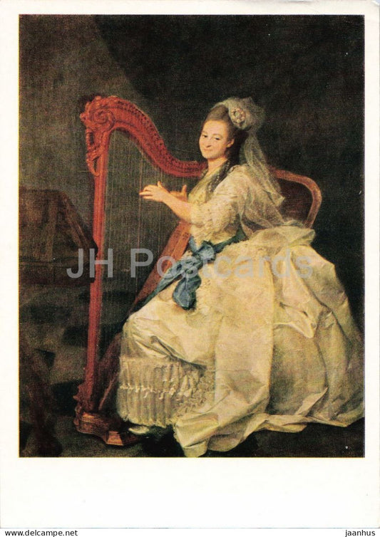 painting by Dmitry Levitsky - Portrait of G. I. Alymova - harp - Russian art - 1963 - Russia USSR - unused - JH Postcards