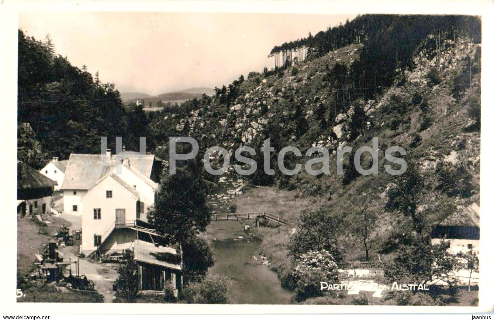 Partie Aisttal - rocky landscape - river bridge - No. 5 - old postcard - 1928 - Austria - unused - JH Postcards