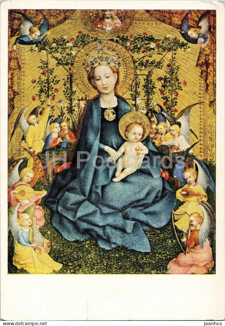 painting by Stefan Lochner - Madonna of the Rose Bower - Maria in der Rosenlaube - German art - 1964 - Germany - used - JH Postcards