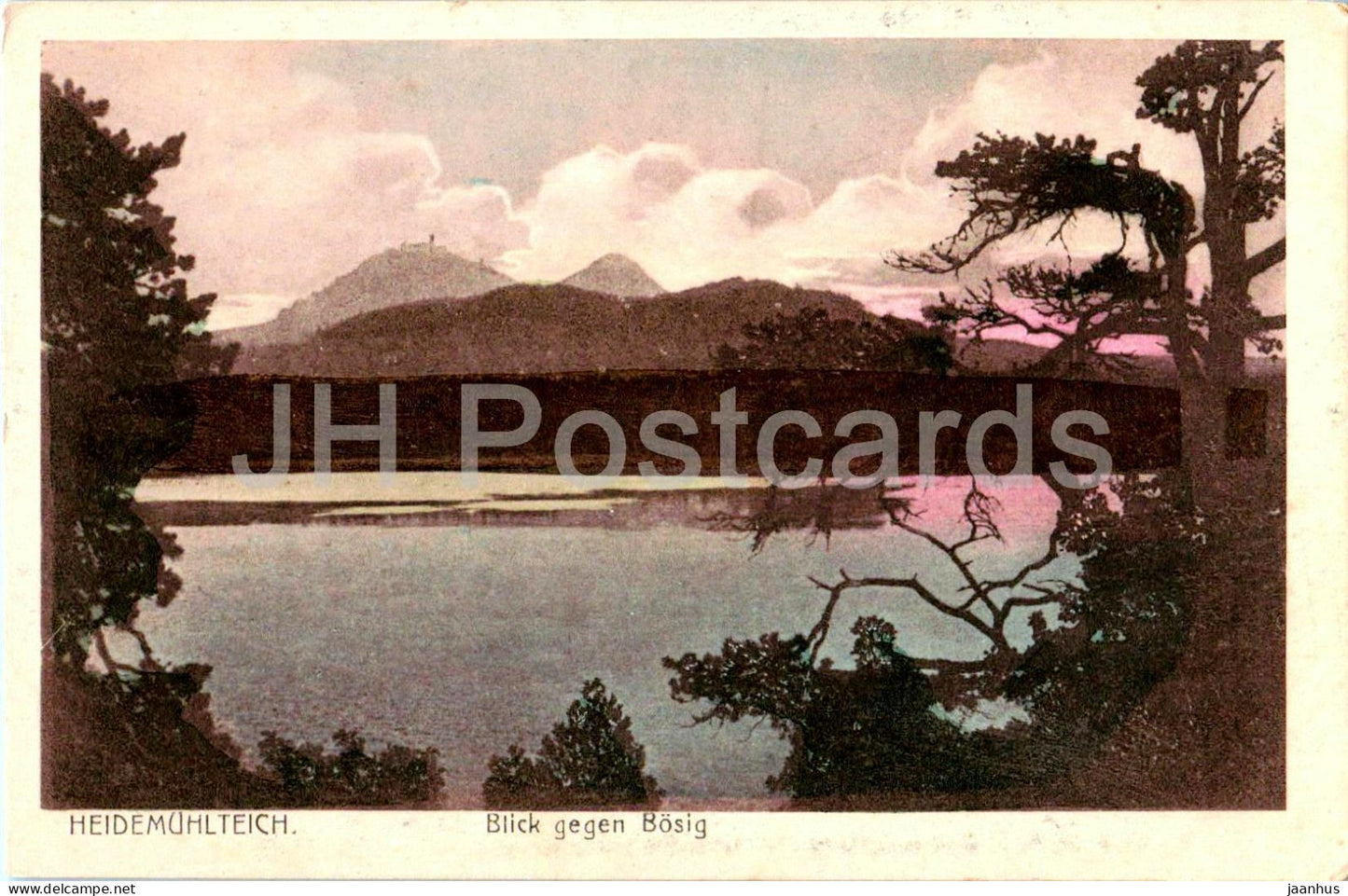 Heidemuhlteich - Heidemuhle Teich - Blick gegen Bosig - mountain lake view - old postcard - Germany - unused - JH Postcards
