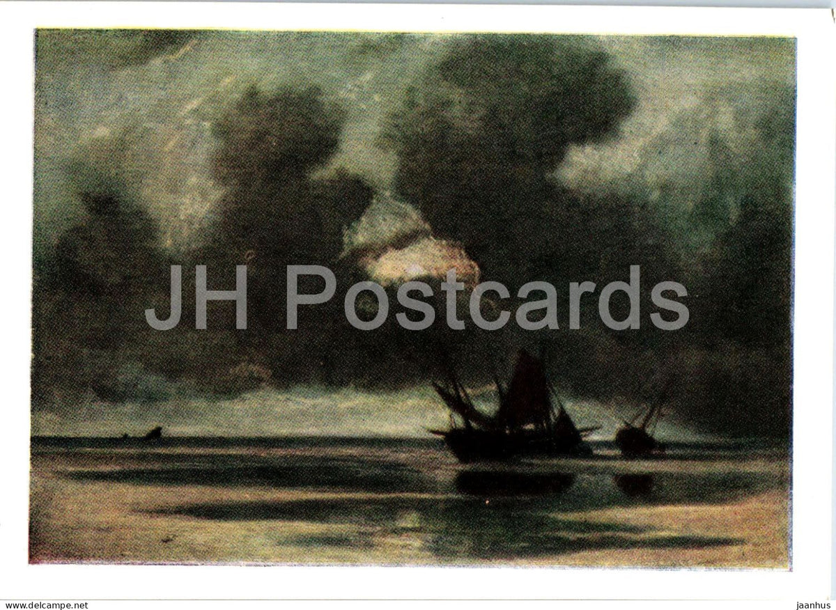painting by Jules Dupre - Ebb Tide in Normandy - ship - French art - 1961 - Russia USSR - unused - JH Postcards