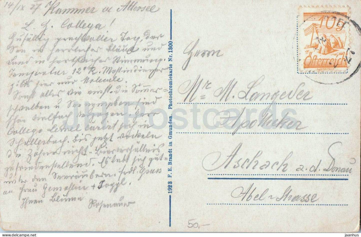 Salzkammergut - Der Attersee aus der Vogelschau - lac - montagnes - Alpes - 1300 - carte postale ancienne - 1927 - Autriche - utilisé 