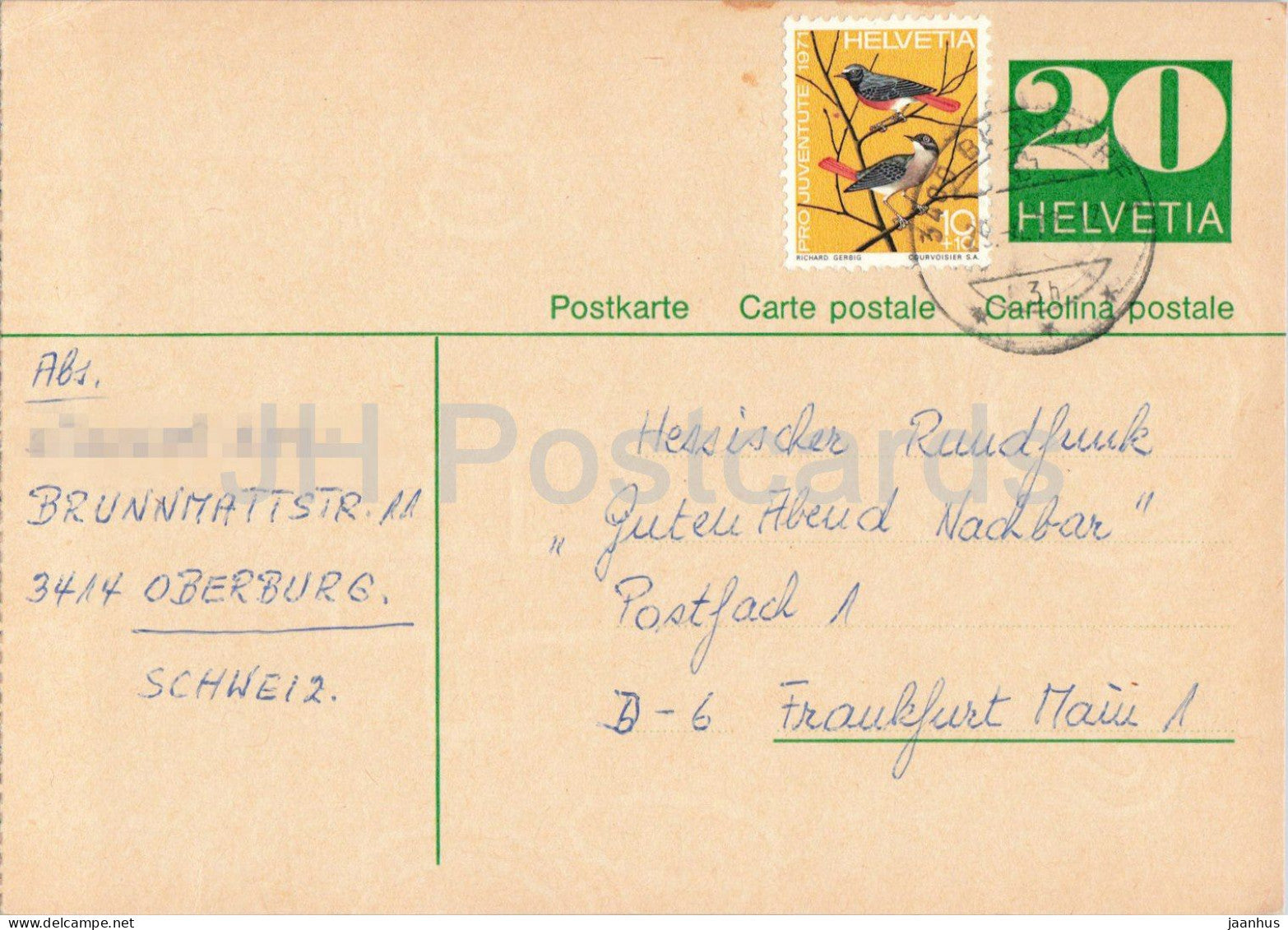 Guten Abend Nachbarn - Hessischer Rundfunk - postal stationery - 104 - 1972 - Switzerland - used - JH Postcards