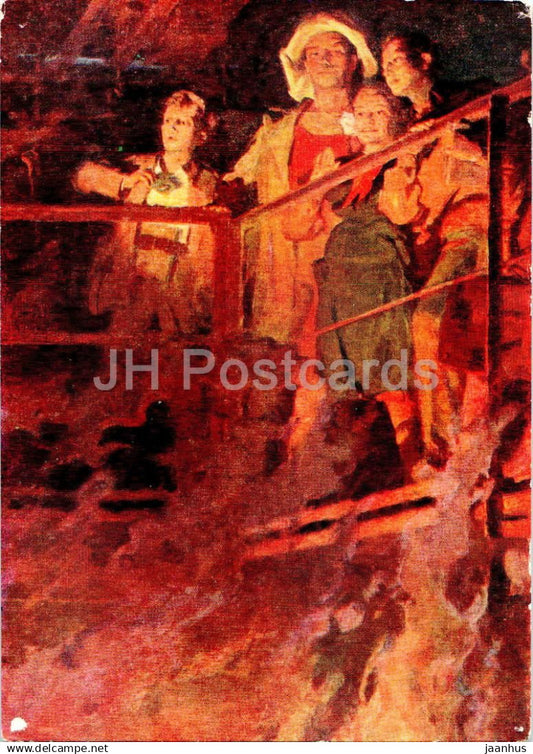 painting by G. Pavlyuk - In the blast furnace factory - art - 1962 - Russia USSR - unused - JH Postcards