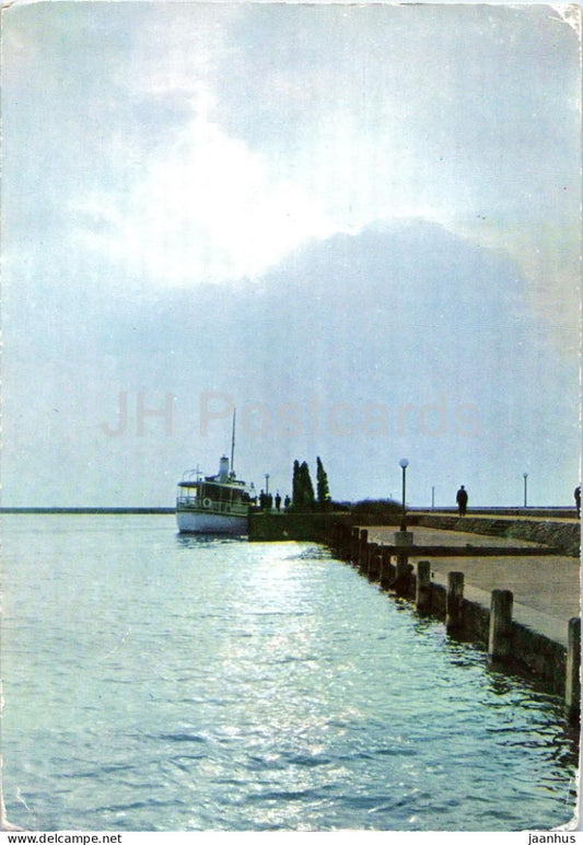 Greetings from Lake Balaton - Udvozlet a Balatonrol - lake - pier - boat - 1960s - Hungary - used - JH Postcards