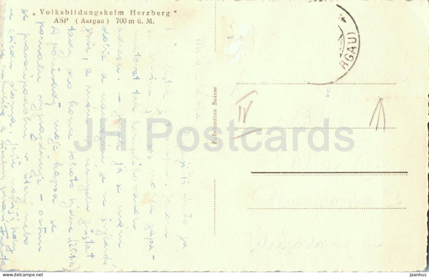 Herzberg - Blick auf die Staffelegg - Volksbildungsheim Herzberg - landscape - old postcard - Switzerland - used