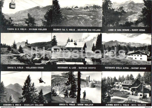 S. Vigilio - Diverse vedute - St. Vigil - Various Views - cable car - village multiview - old postcard - Italy - unused - JH Postcards