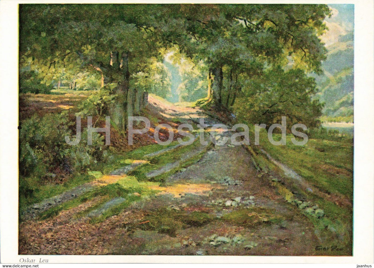 painting by Oskar Leu - Waldweg im Ilsetal - Forest Path in the Ilse Valley - German art - 376 - Germany - unused - JH Postcards