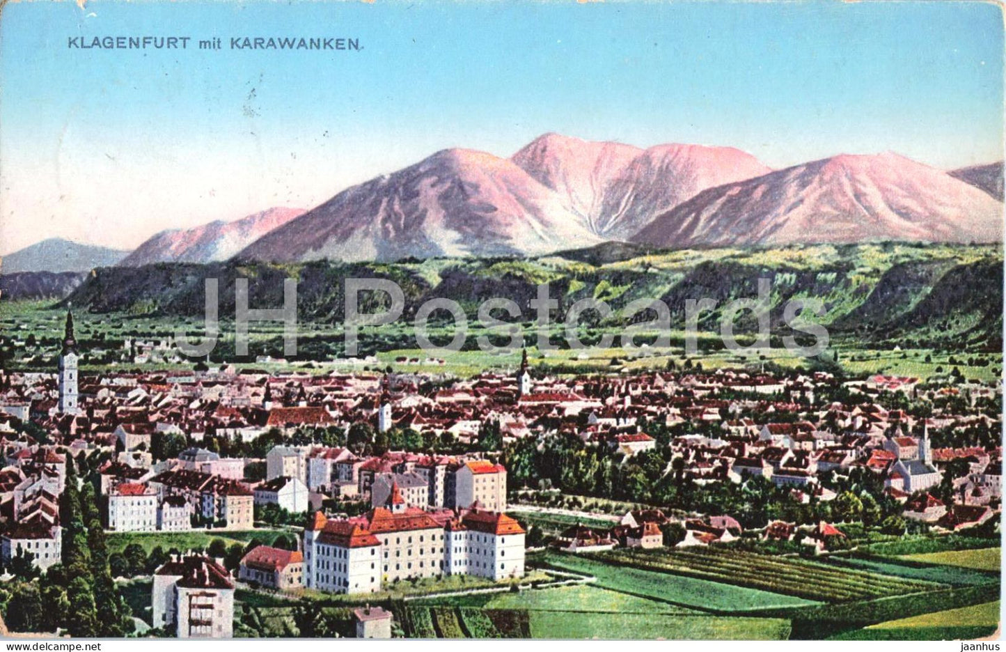 Klagenfurt mit Karawanken - colorful panorama with mountain backdrop - 680 - old postcard - 1910s - Austria - used - JH Postcards