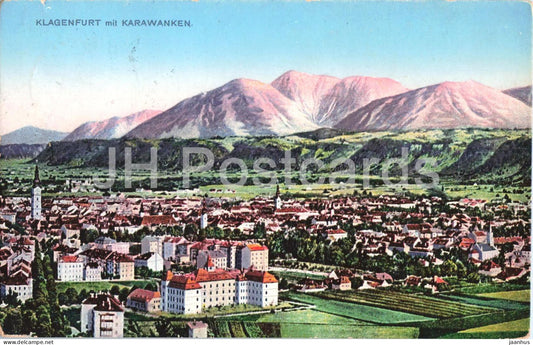 Klagenfurt mit Karawanken - colorful panorama with mountain backdrop - 680 - old postcard - 1910s - Austria - used - JH Postcards