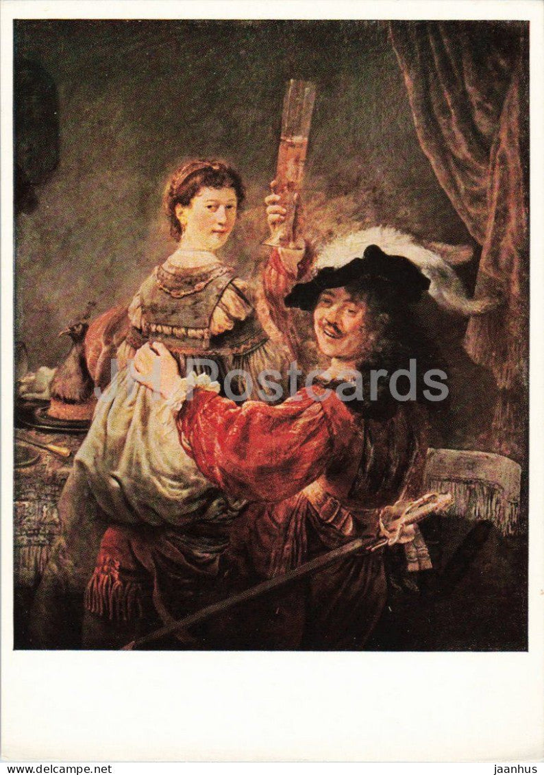 painting by Rembrandt - Self Portrait with Saskia - selbstbildnis - Dutch art - old postcard 1953 - Germany DDR - unused - JH Postcards