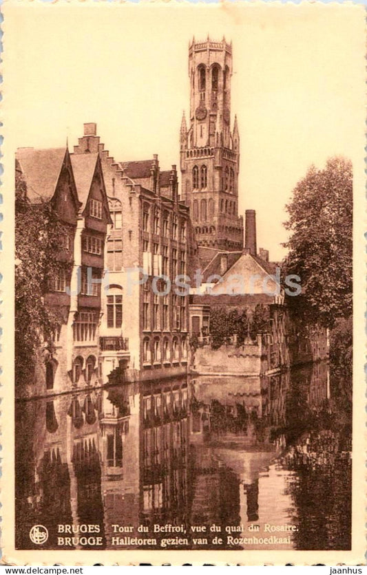 Bruges - Brugge - Tour du Beffroi - vue du quai du Rosaire - Belfry Tower - old postcard - Belgium - unused - JH Postcards