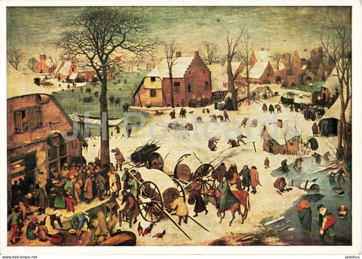 painting by Pieter Bruegel the Elder - The Arrival at Bethlehem - horse - Flemish art - 1972 - United Kingdom - used - JH Postcards