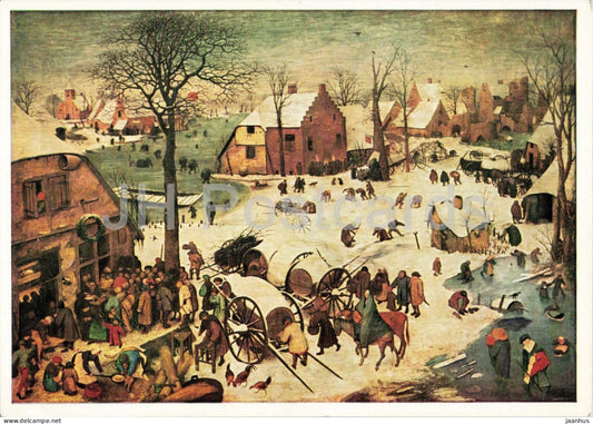 painting by Pieter Bruegel the Elder - The Arrival at Bethlehem - horse - Flemish art - 1972 - United Kingdom - used - JH Postcards