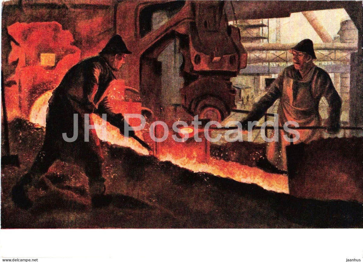 painting by O. Nerlinger - Cast Iron Tapping - Russian art - 1959 - Russia USSR - unused - JH Postcards