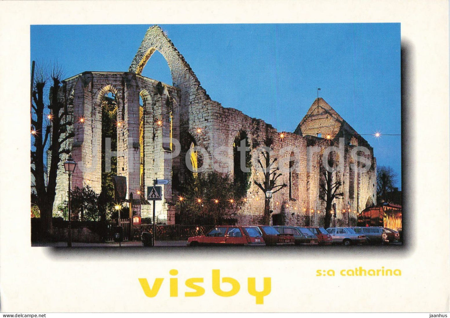 Visby - St Catherinas Church ruins - Stora Torget night view - 8175 - architecture - 1990s - Sweden - unused - JH Postcards