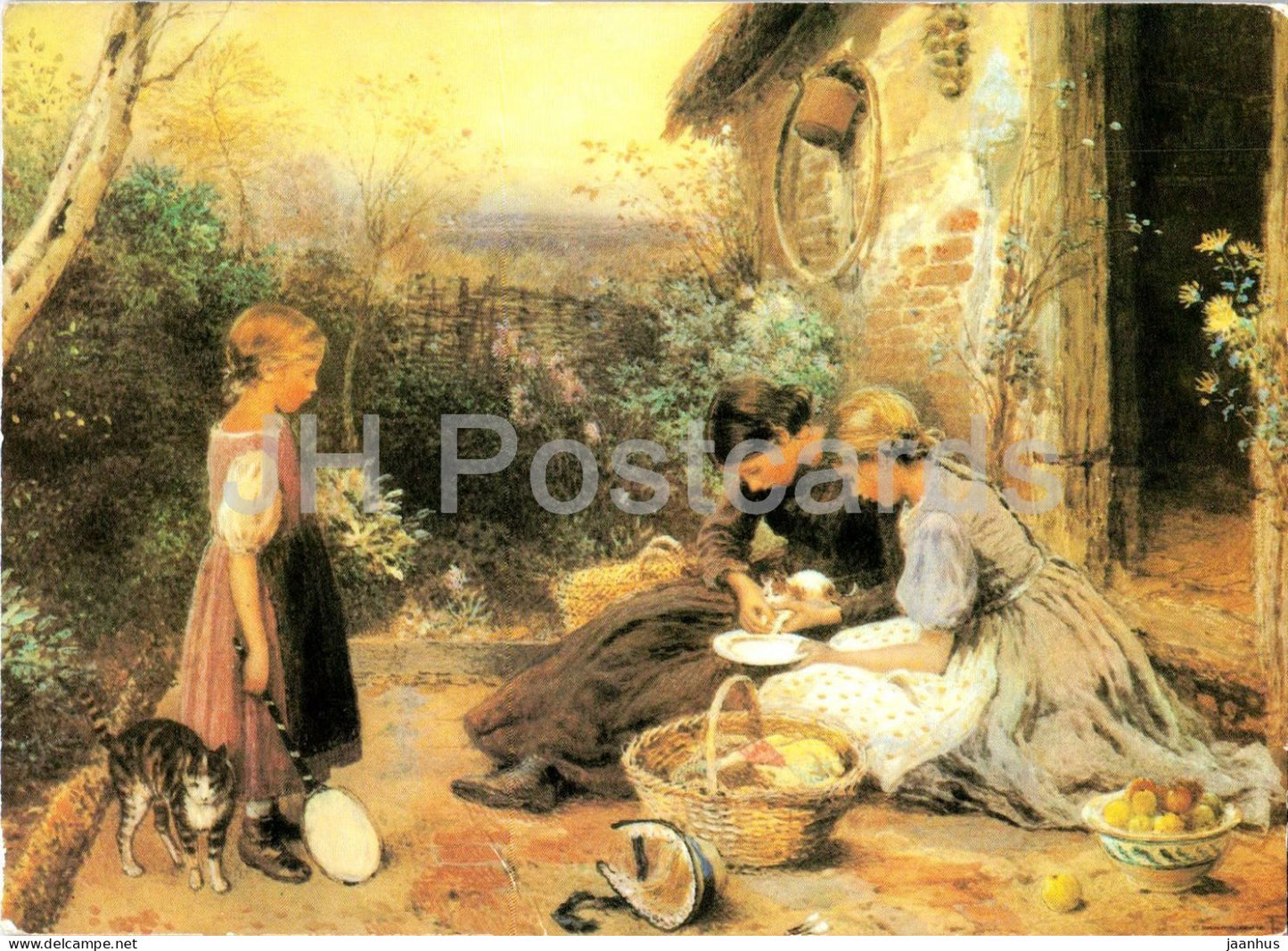Myles Birket Foster - landscape - painting - cat - British art - art postcard - 1986 - Sweden - used - JH Postcards