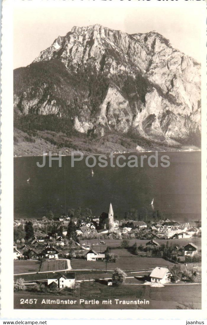 Altmunster - Partie mit Traunstein - mountain - lake, village houses - 2457 - old postcard - Austria - unused - JH Postcards