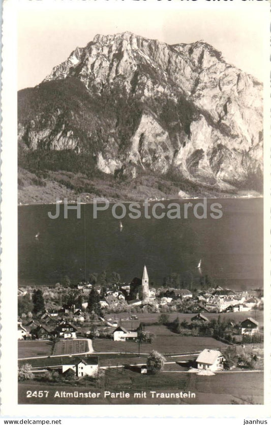 Altmunster - Partie mit Traunstein - mountain - lake, village houses - 2457 - old postcard - Austria - unused - JH Postcards