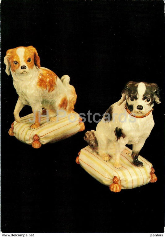 porcelain figures - Bolognese Dogs - Bologneser Hunde - KPM Berlin - dogs - animals - 1988 - Germany DDR - unused - JH Postcards