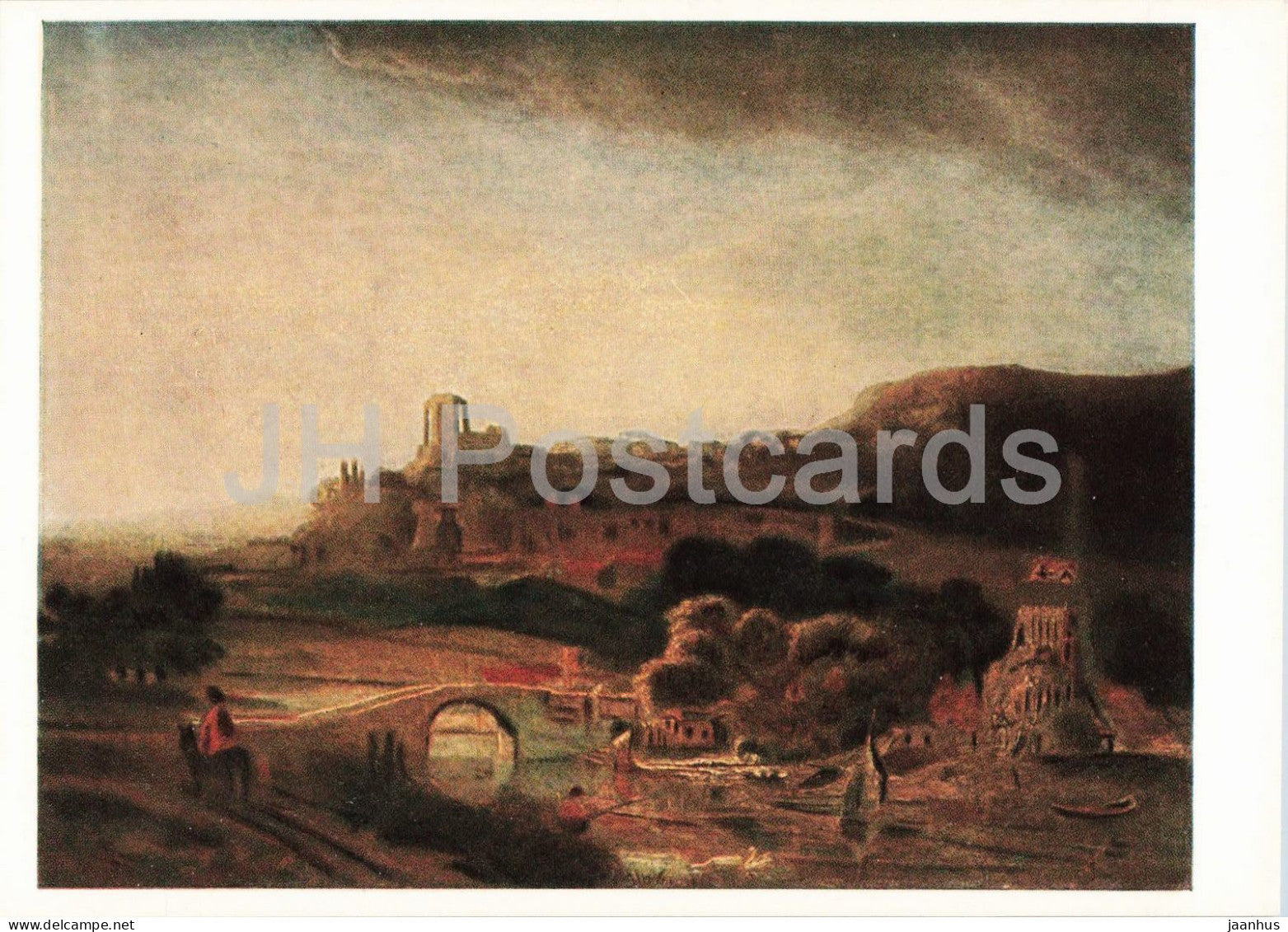 painting by Rembrandt - Landscape with Ruin - Landschaft mit Ruine - horse - Dutch art - 1953 - Germany DDR - unused - JH Postcards