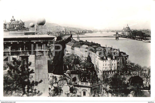 Budapest - Danube view with St Gellert monument - 1334 - old postcard - 1937 - Hungary - used - JH Postcards