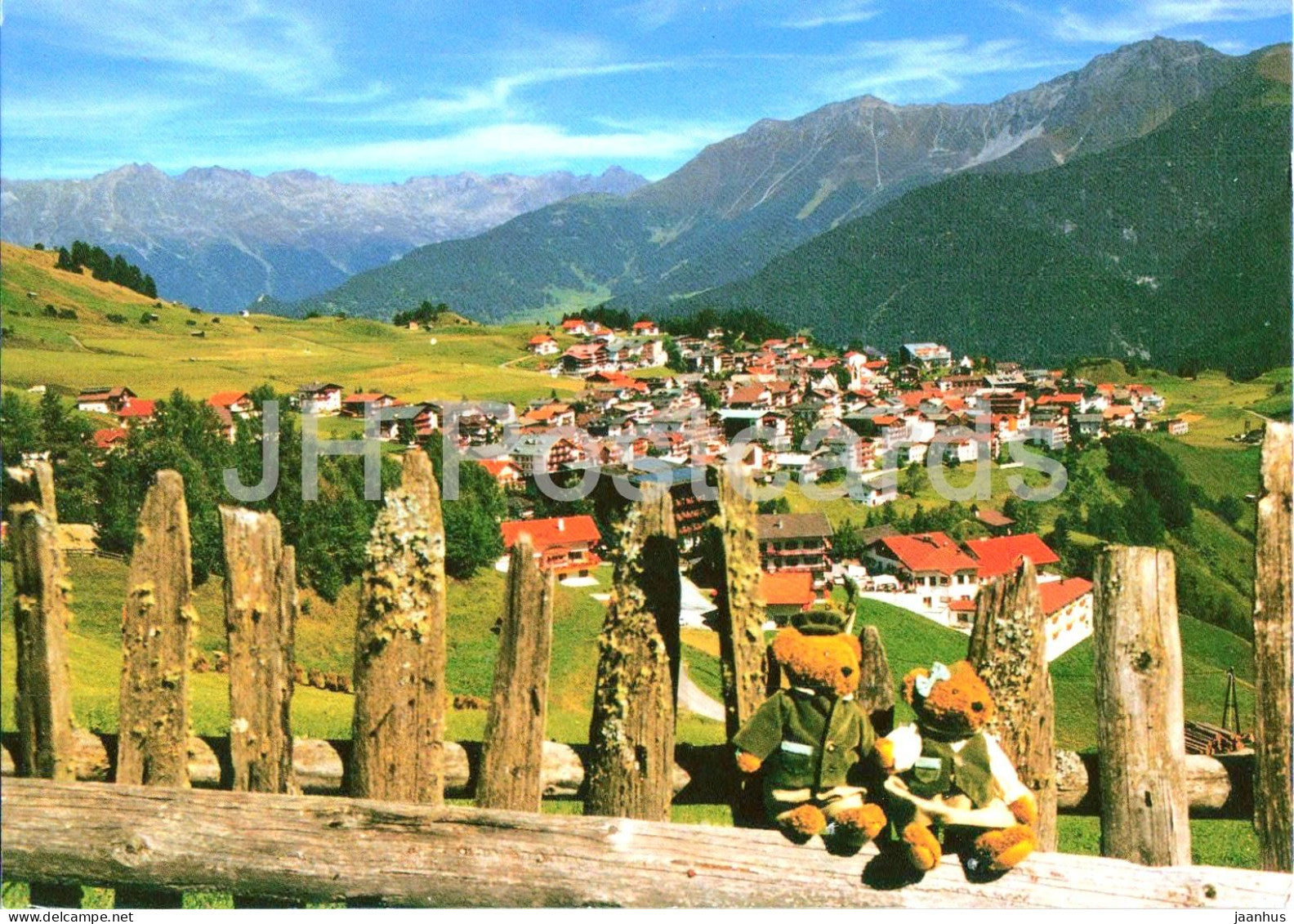 Serfaus 1427 m - village view - Alps - Tirol - bear doll - 2001 - Austria - used - JH Postcards