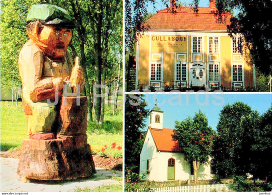 Gullabo Kyrka - stationshus - slojdgubbe - station house - church - multiview - Sweden - unused - JH Postcards