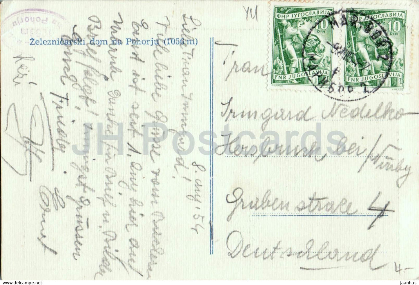Zeleznicarski dom na Pohorju 1056 m - Pohorje Railwaymens lodge - old postcard - 1954 - Slovenia Yugoslavia - used
