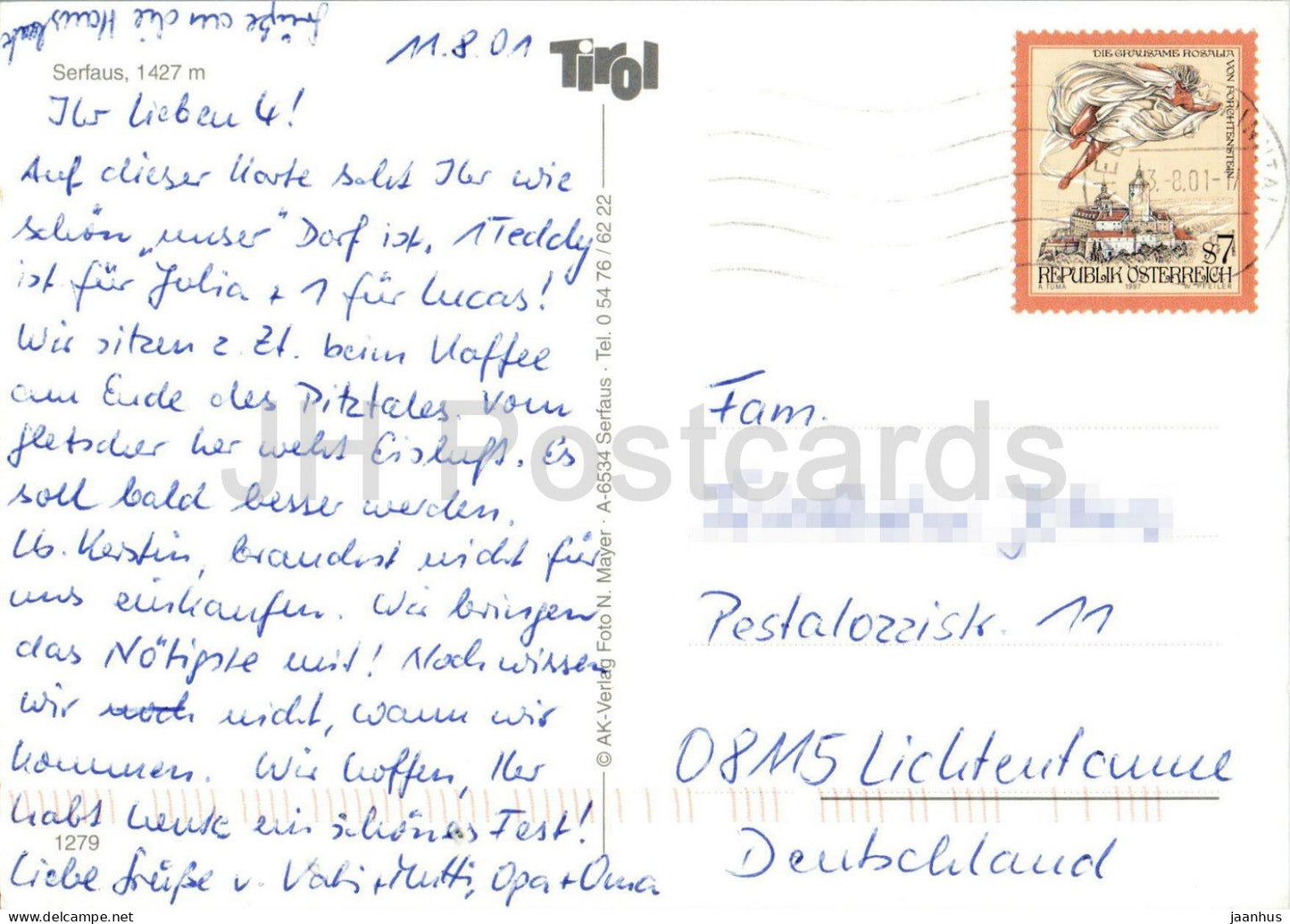 Serfaus 1427 m - village view - Alps - Tirol - bear doll - 2001 - Austria - used