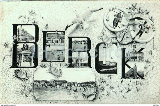 Berck - Multiview Large Letter Design with Crabs and Seaside Views - Feldpost - 140  old postcard - 1914 - France - used - JH Postcards