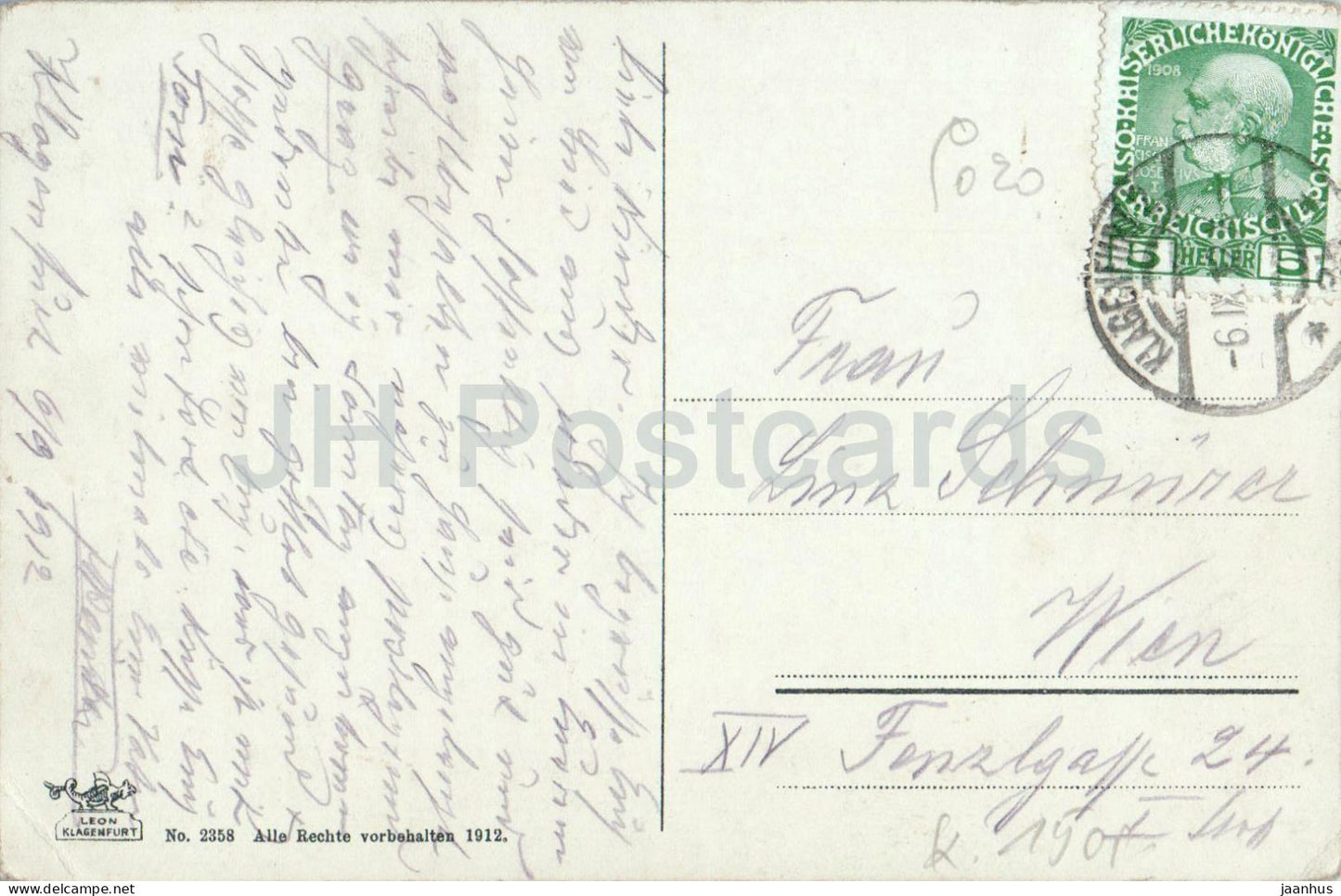Klagenfurt - Blick gegen den Theaterplatz u. Kreuzbergl - N° 2358 - carte postale ancienne - 1912 - Autriche - utilisé 