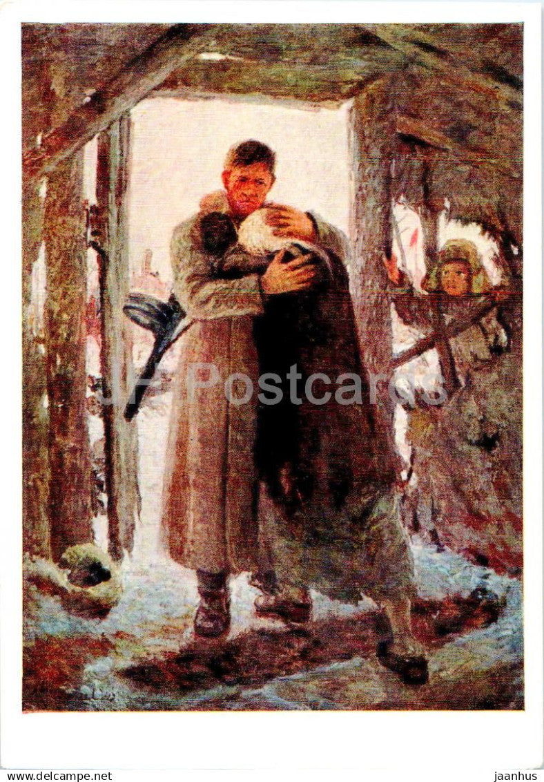 painting by A. Ignatiev - Meeting with mother - russian solder - military - Russian art - 1959 - Russia USSR - unused - JH Postcards