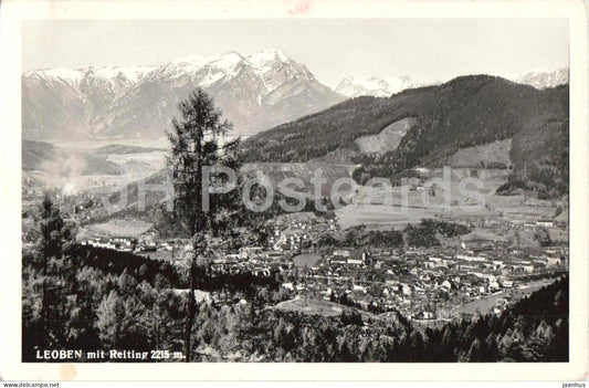 Leoben mit Reiting 2215 m - town view - mountains - valley - Alps - old postcard - Austria - used - JH Postcards