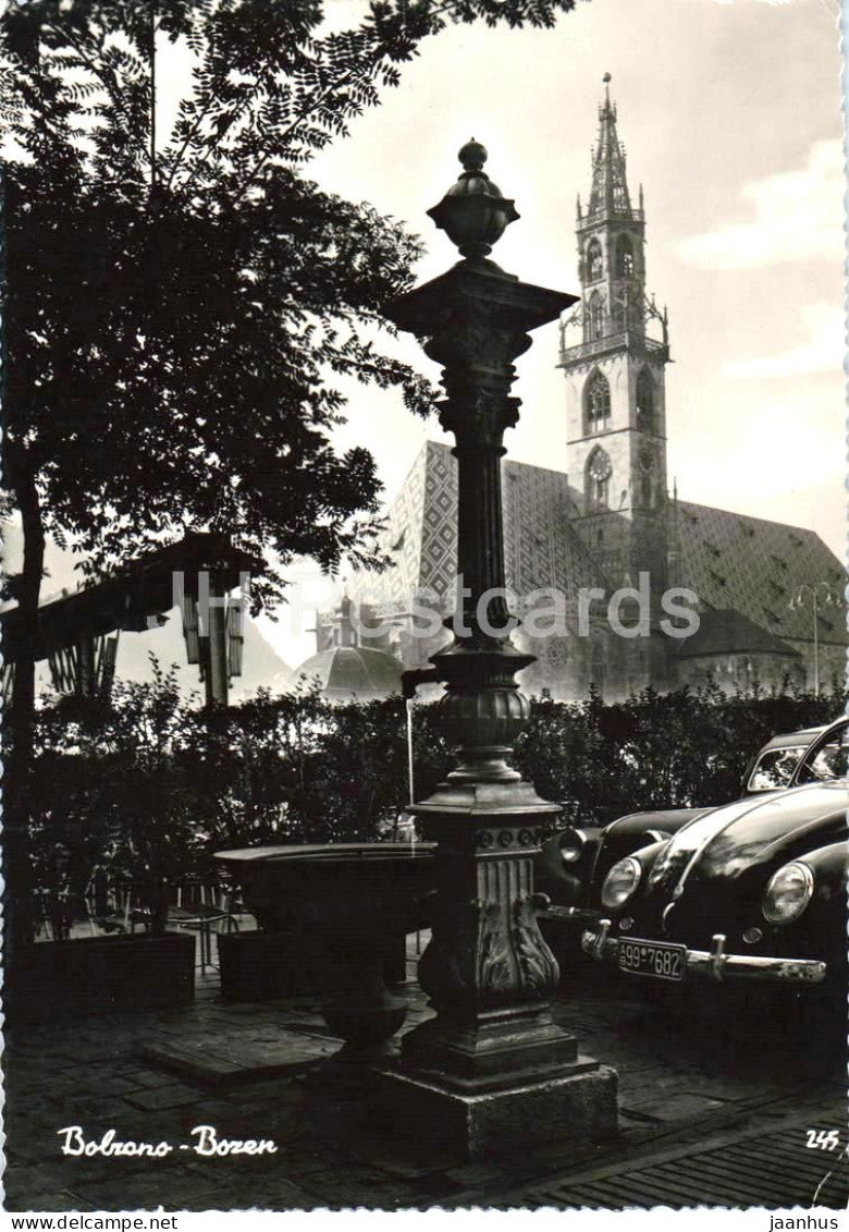 Bolzano - Duomo - Bozen - Pfarrturm - cathedral - church - car Volkswagen - 245 - old postcard - 1959 - Italy - used - JH Postcards